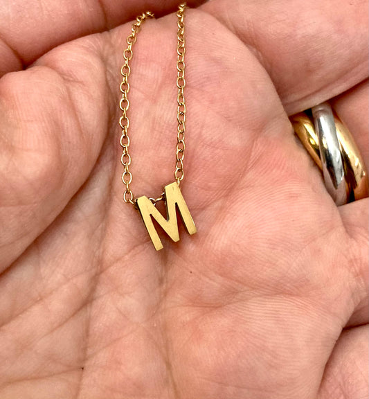 M initial pendant gold plated non tarnish and waterproof