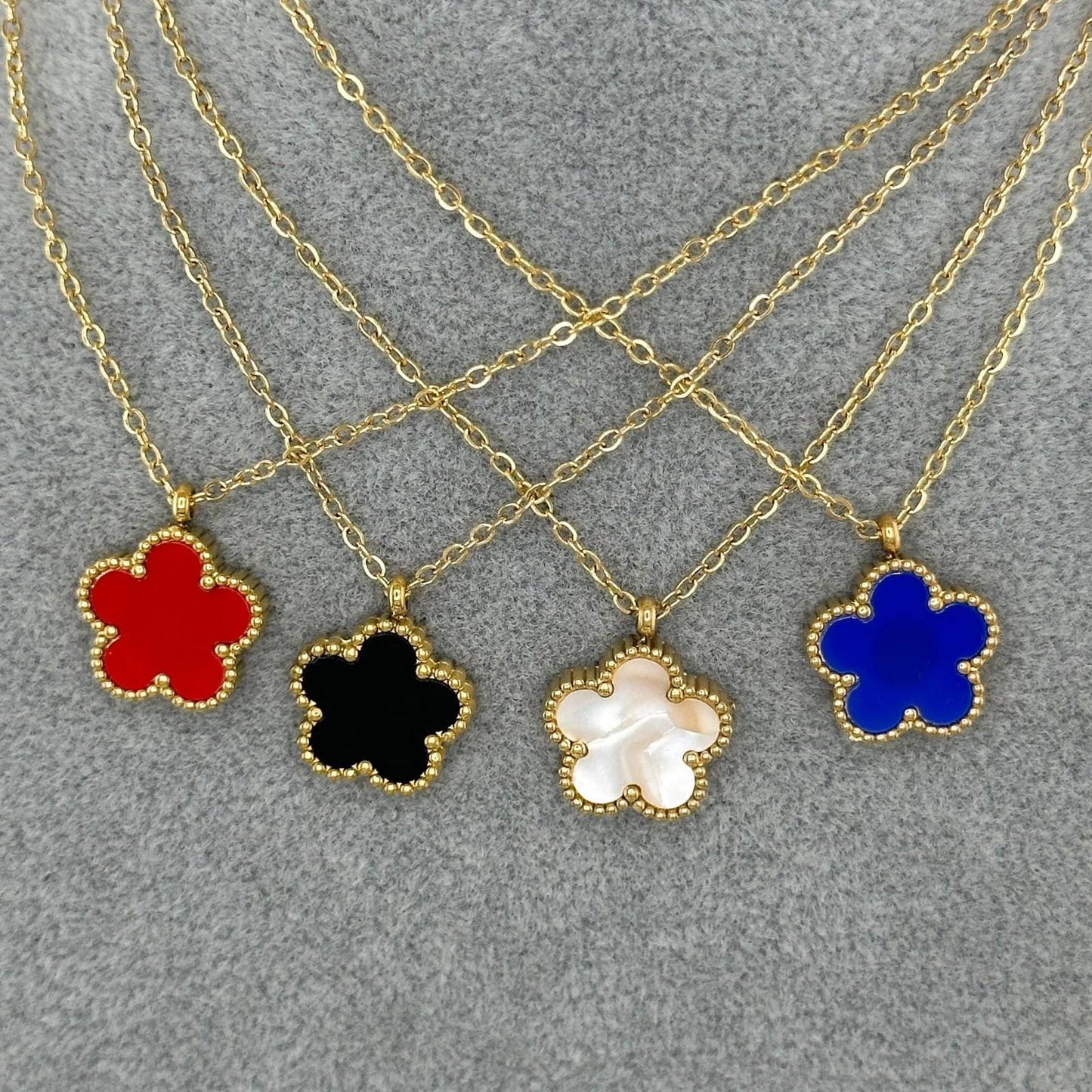 Black Flower Pendant Necklace 18k Gold| Gold Clover Charm | SHB Studio
