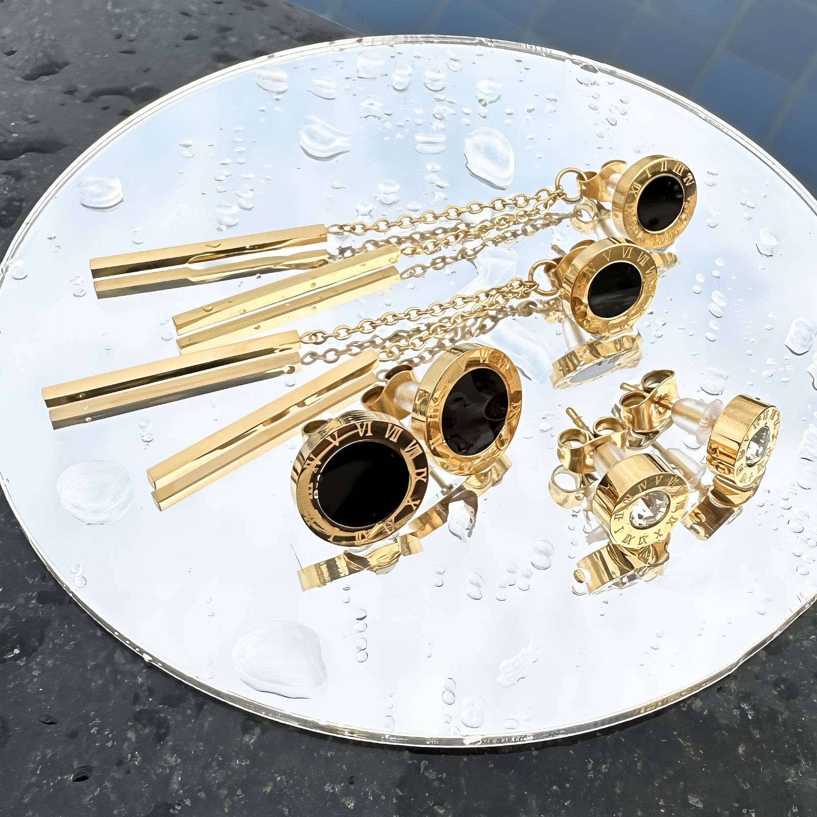 Roman Numeral Gold Stud Earrings 1