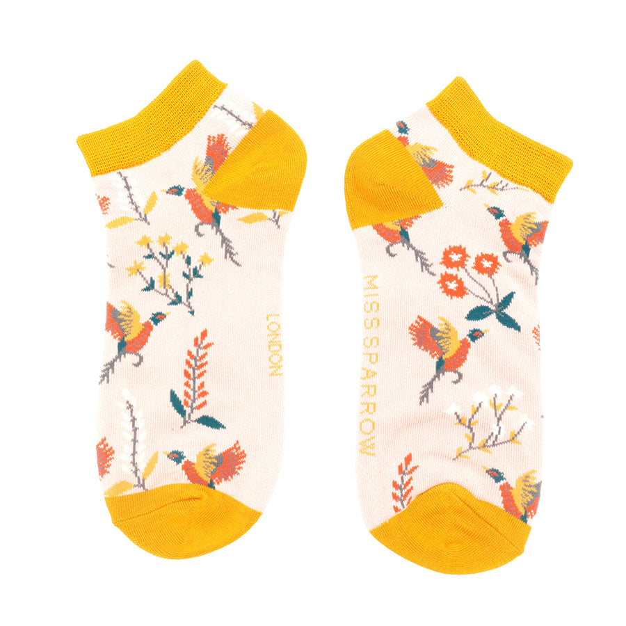 Pheasants & Flowers Trainer Socks Dusky Pink