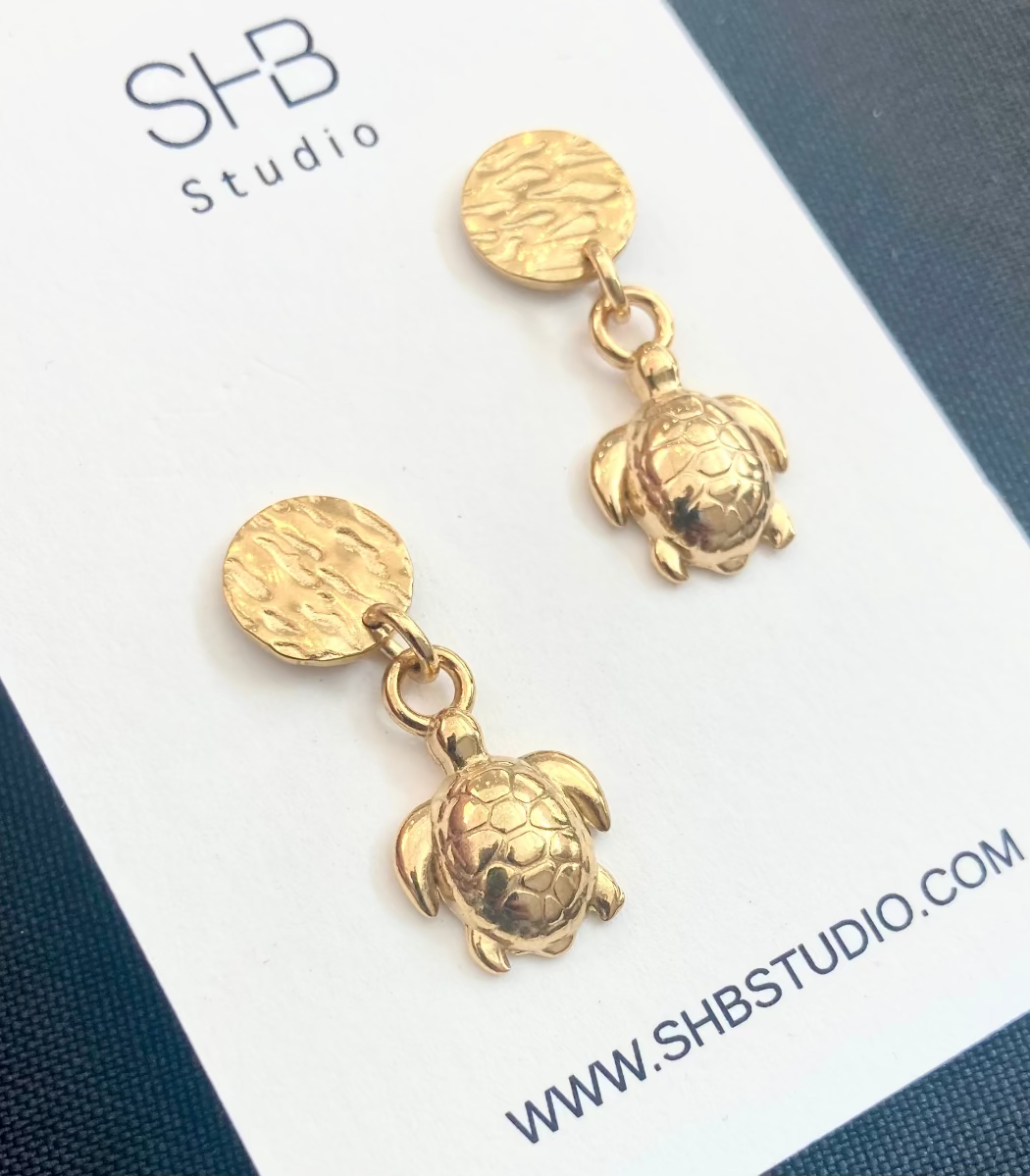 Turtle Dangle Earrings – Gold Finish