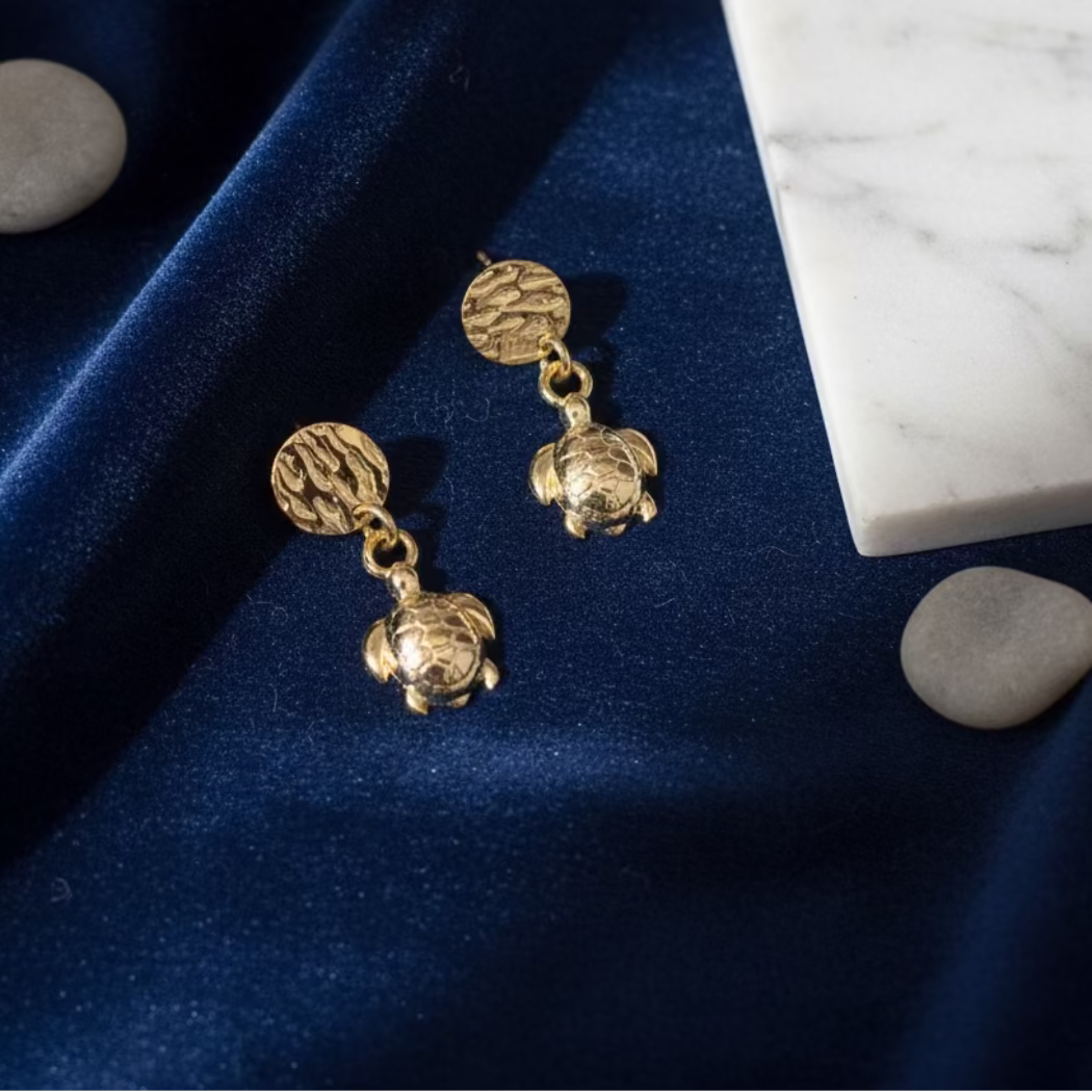 Turtle Dangle Earrings – Gold Finish 1