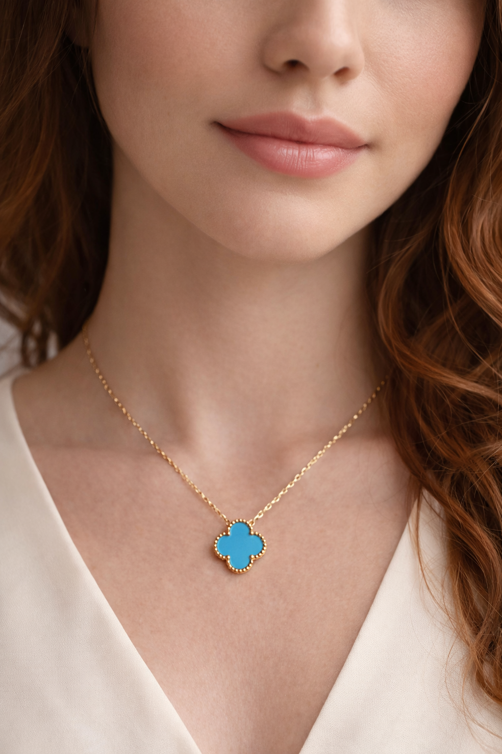 Blue Clover Pendant Necklace 18k Gold| Gold Clover Charm | SHB Studio