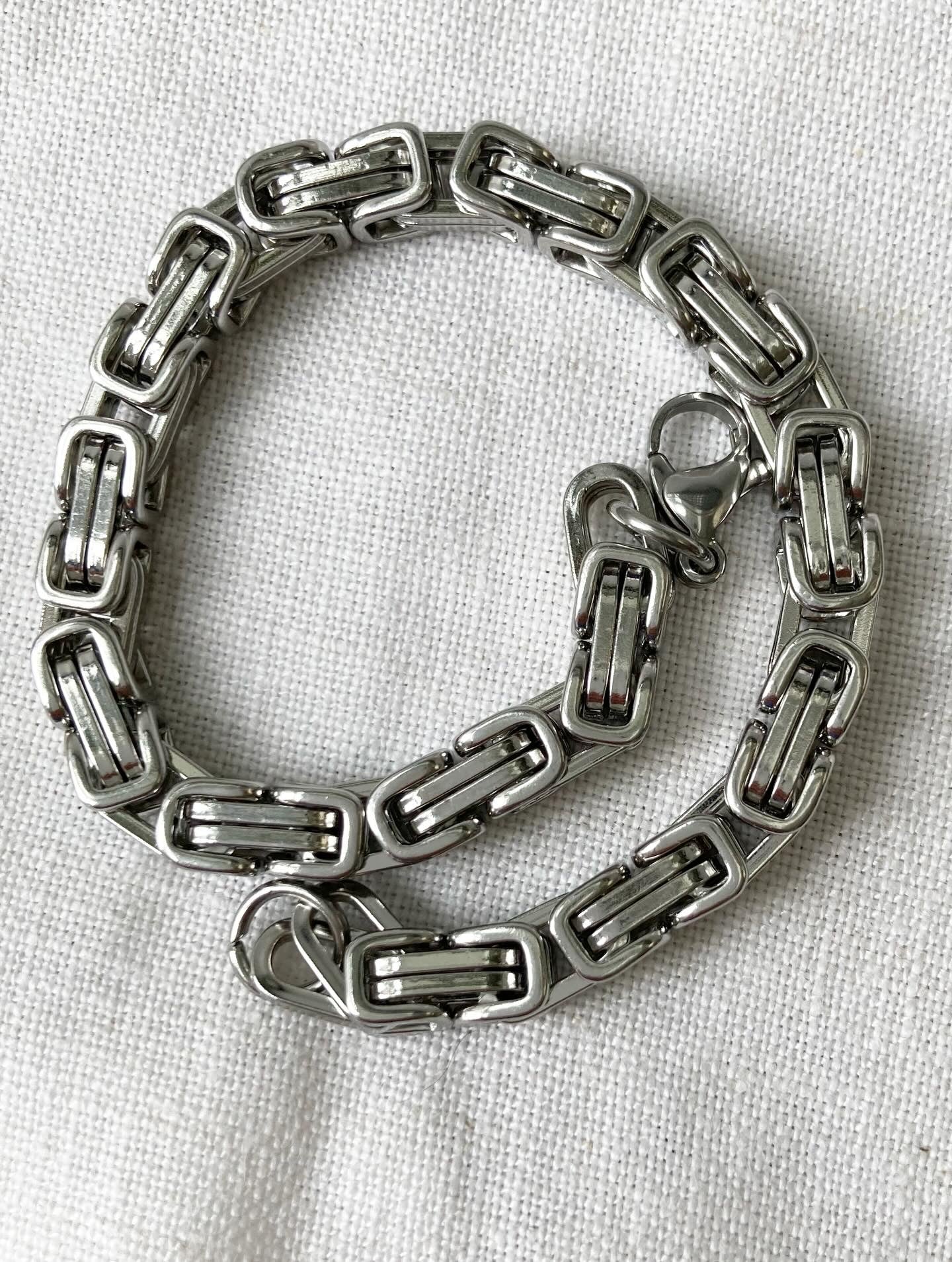 Men’s Stainless Steel Byzantine Chain Set – Necklace & Bracelet