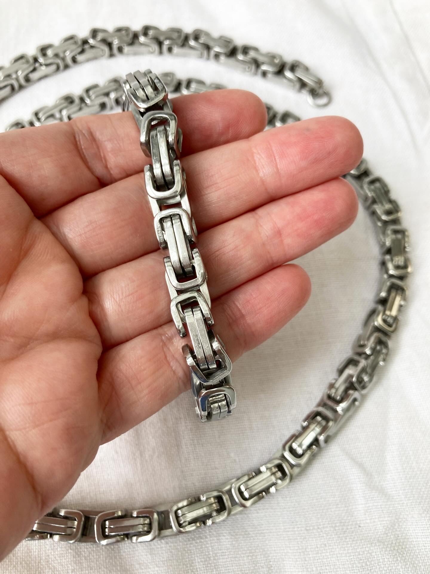 Men’s Stainless Steel Byzantine Chain Set – Necklace & Bracelet