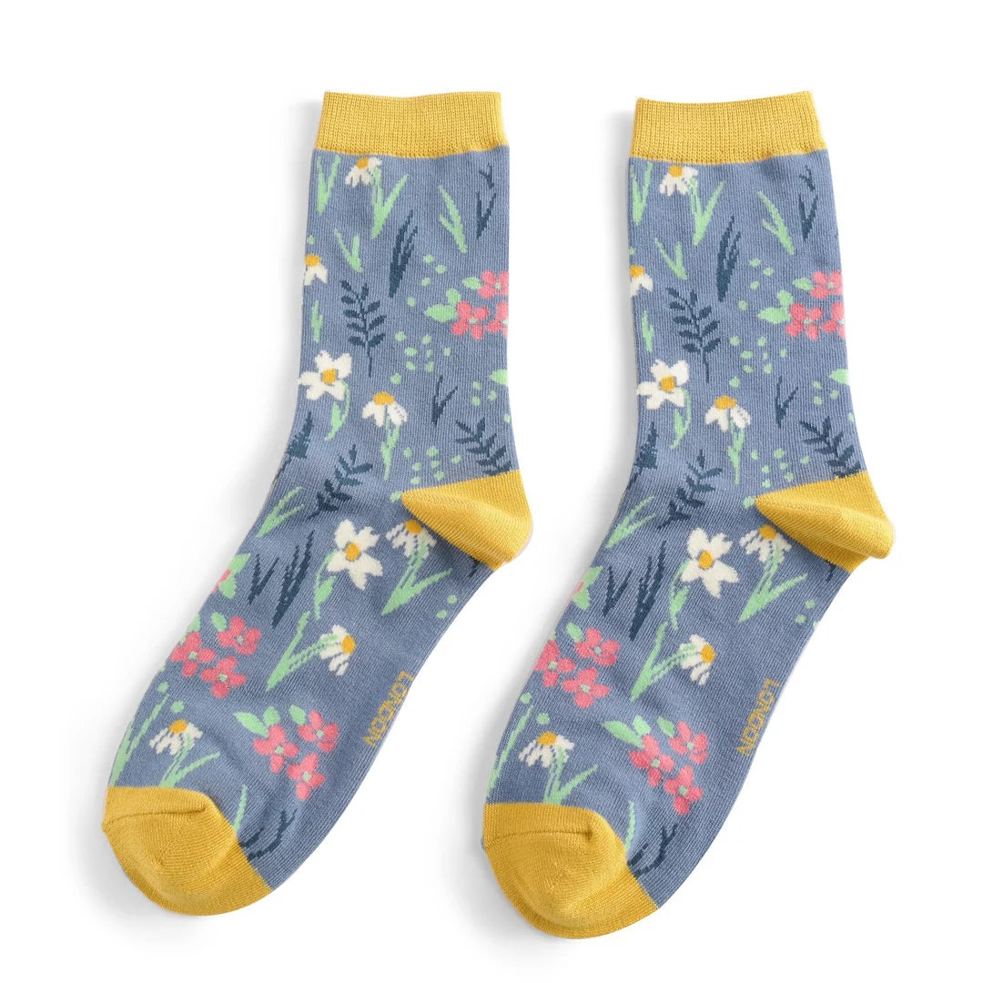 Miss Sparrow London Bamboo Socks – Blue Floral