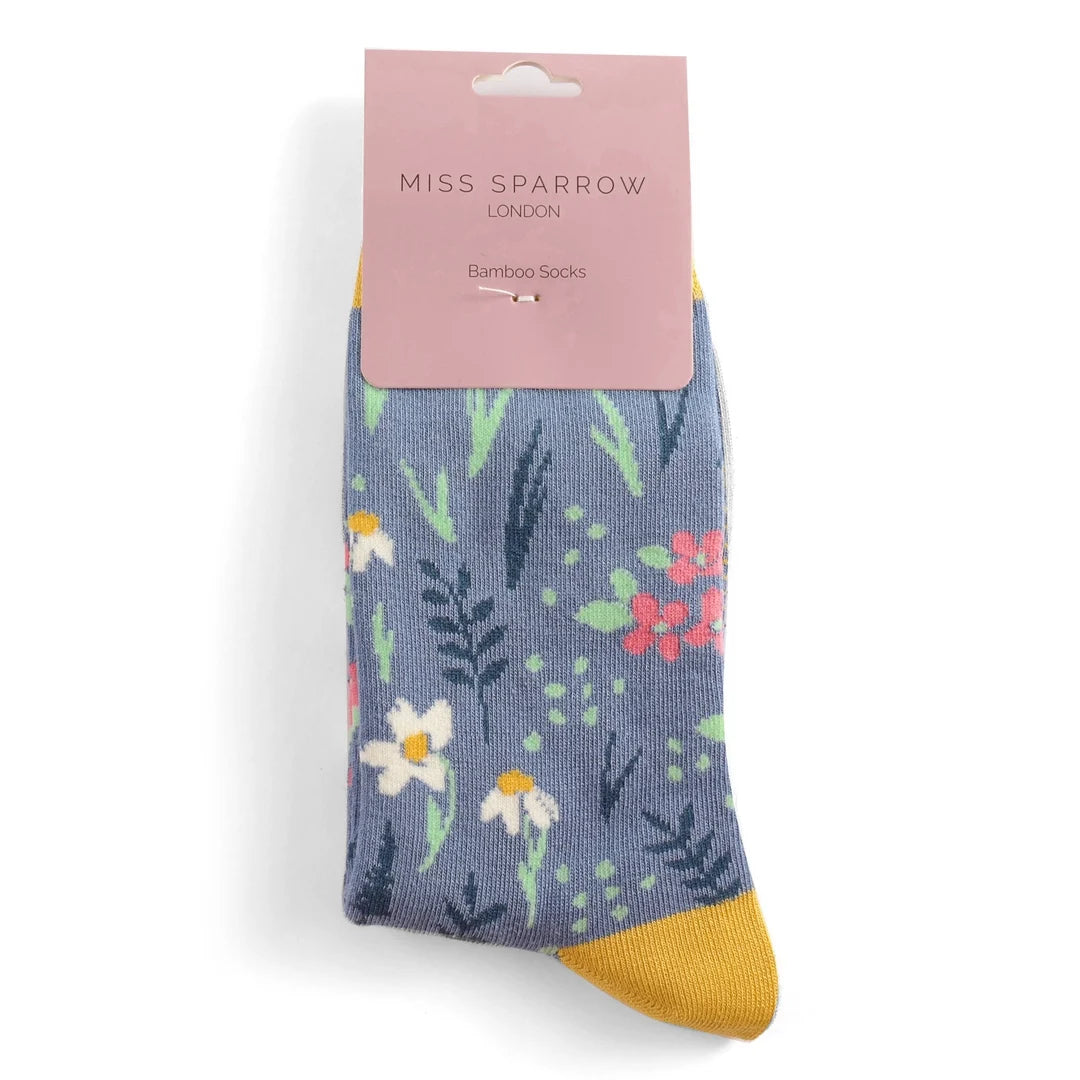 Miss Sparrow London Bamboo Socks – Blue Floral