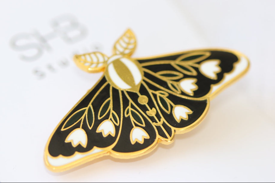 Black and Gold Moth Brooch