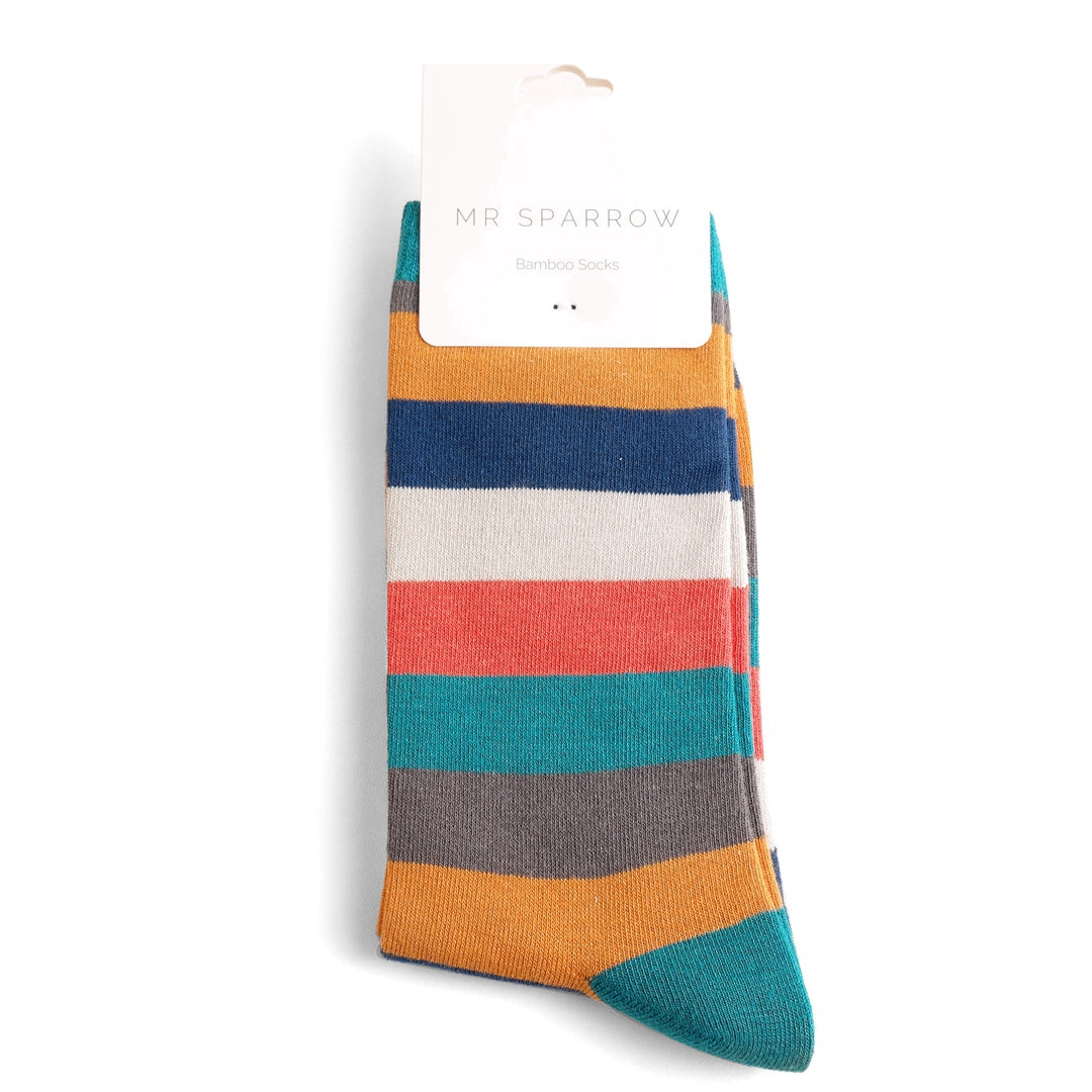 Mr Sparrow Men’s Striped Bamboo Socks – Teal & Multicolour