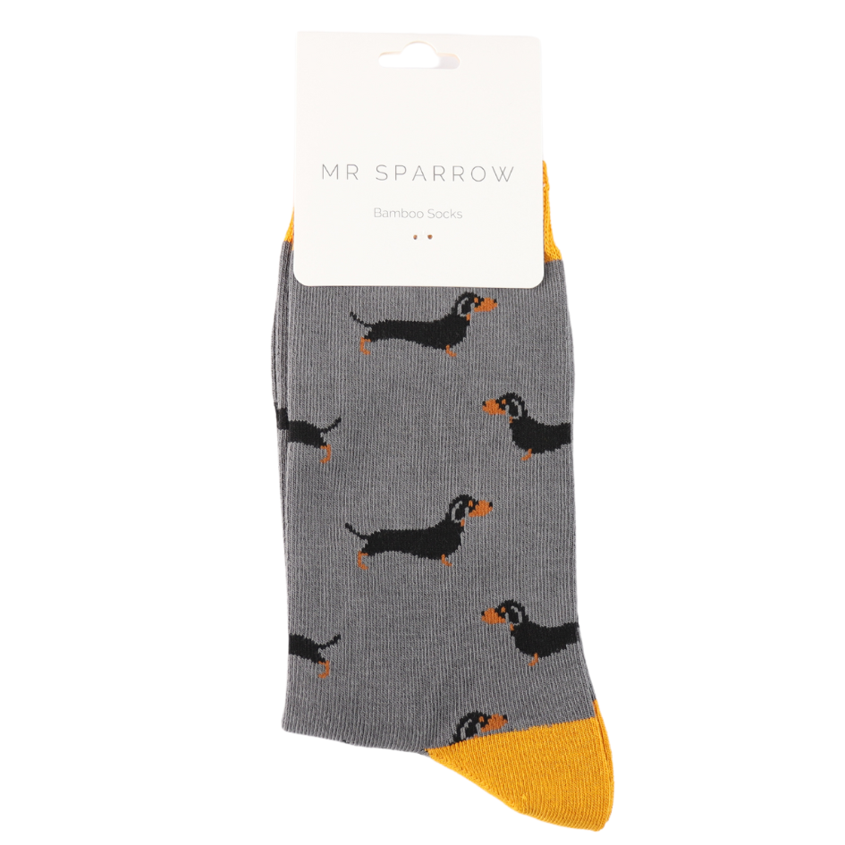 Mr Sparrow Men’s Bamboo Socks – Grey Dachshund Dog Design