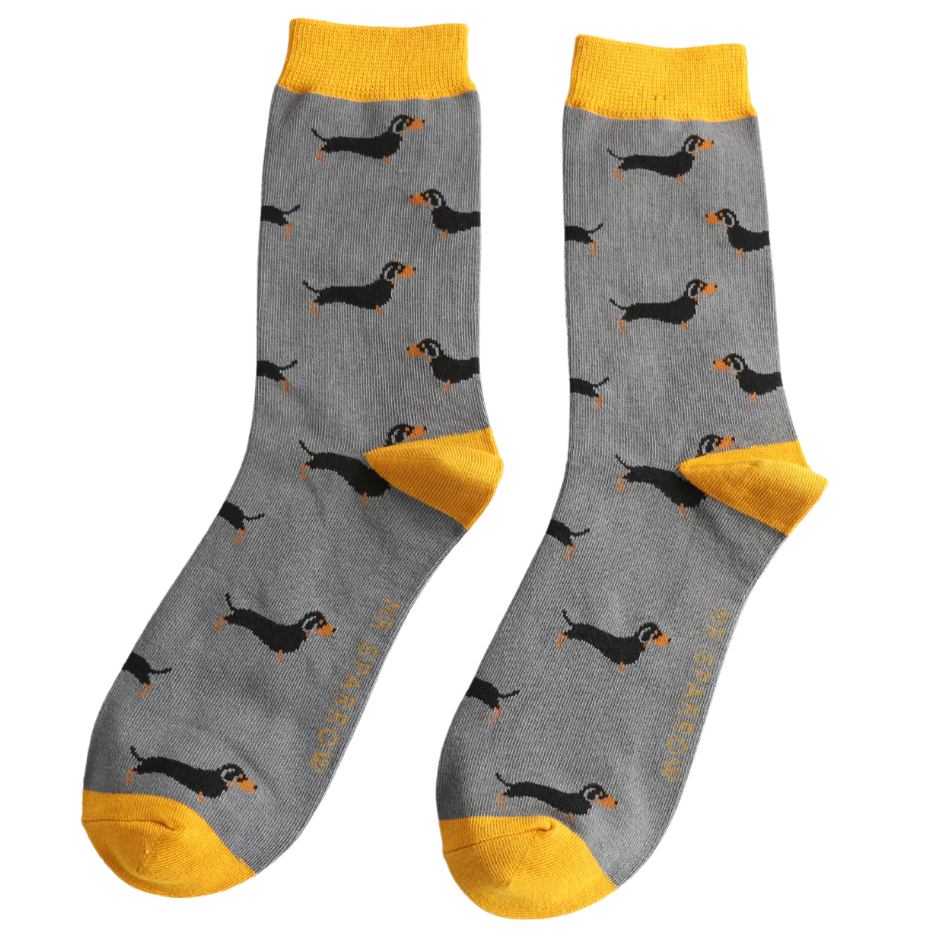 Mr Sparrow Men’s Bamboo Socks – Grey Dachshund Dog Design