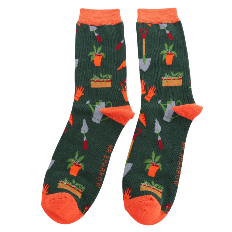 Men’s Bamboo Socks – Mr Sparrow Gardener’s Tools Dark Green