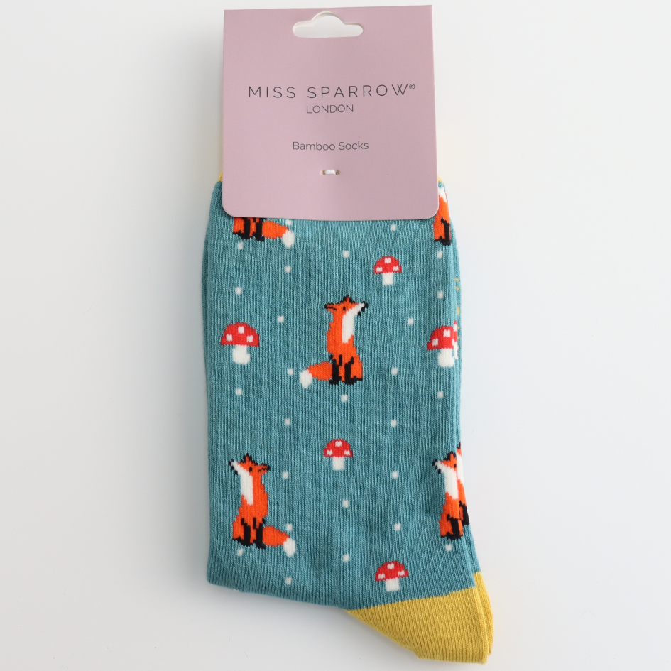 Miss Sparrow Fox Bamboo Socks – Teal Women’s Gift | SHB Studio