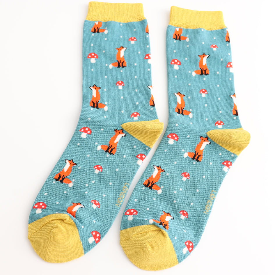Miss Sparrow Fox Bamboo Socks – Teal Women’s Gift | SHB Studio