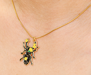 Floral Beetle Necklace – Gold Enamel Insect Pendant 1