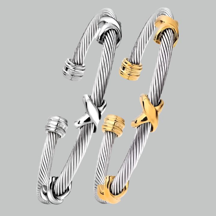 Stainless Steel Cable Cuff Bracelet with Gold Accents – SHB Studio