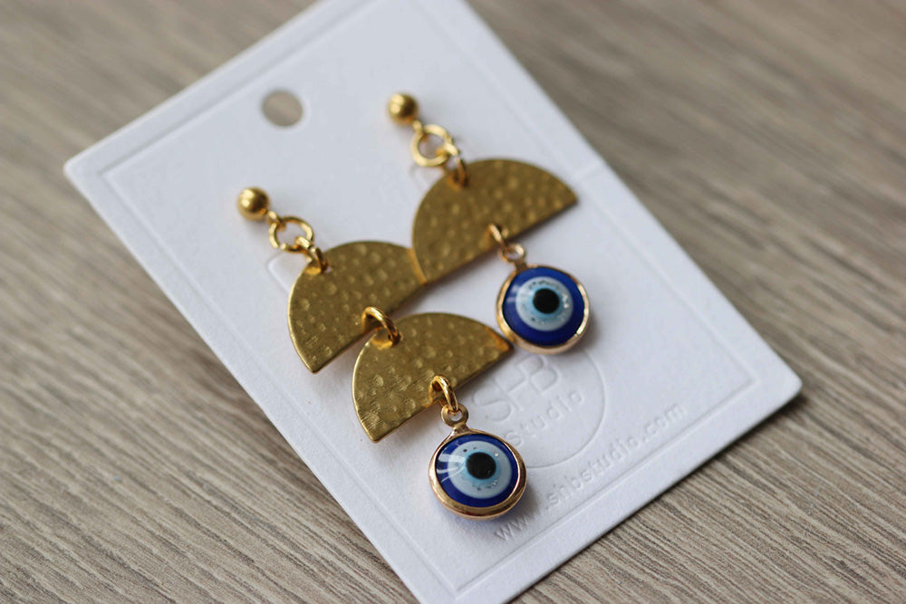 Gold Evil Eye Dangle Earrings 3