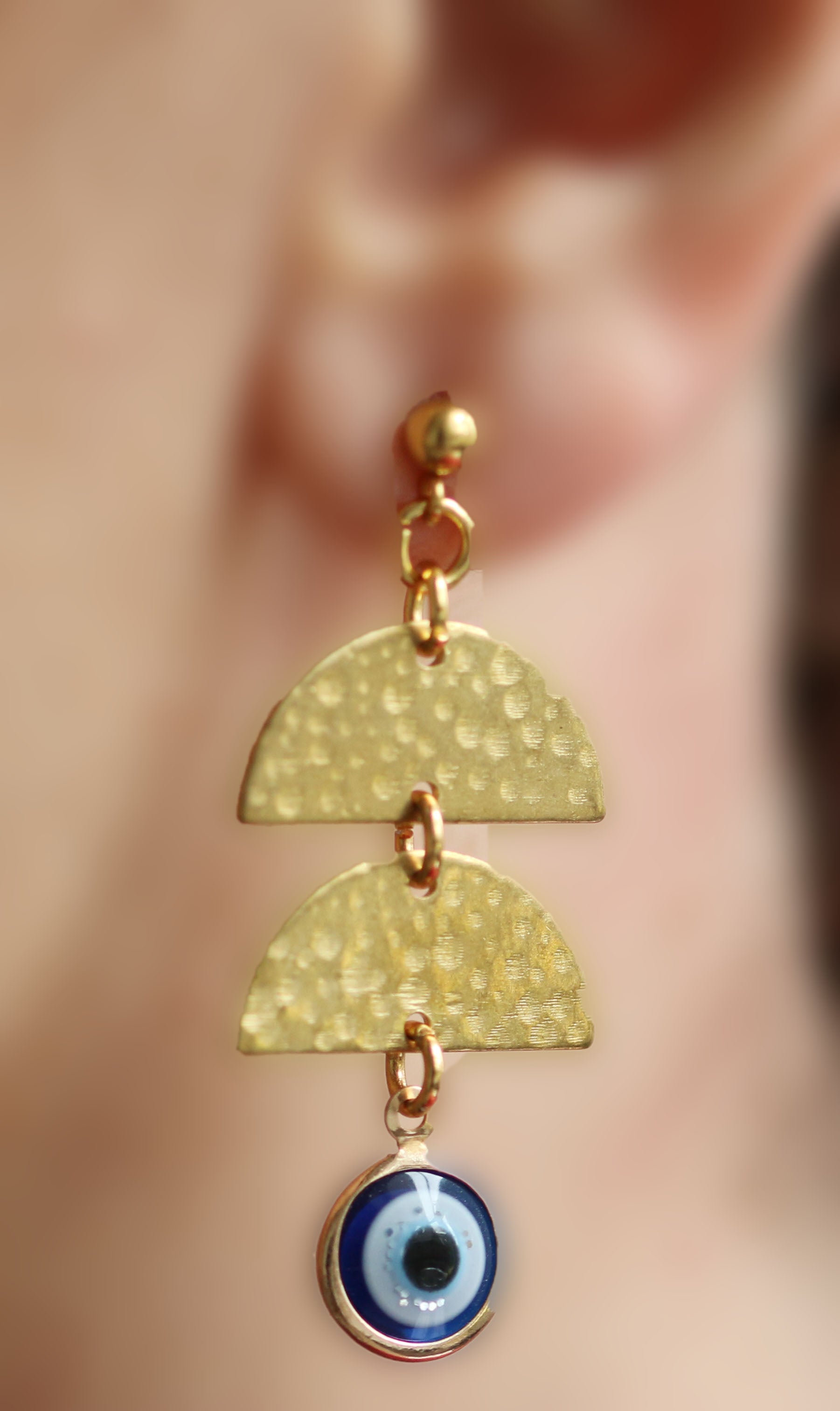 Gold Evil Eye Dangle Earrings 1