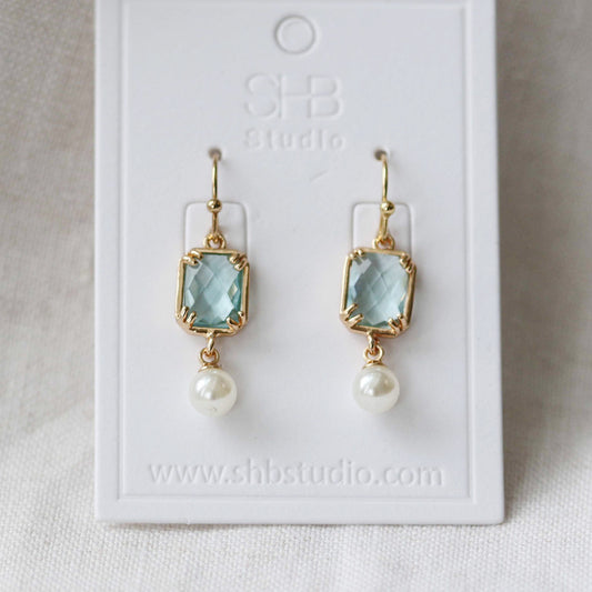 Elegant Light Blue & Pearl Drop Earrings