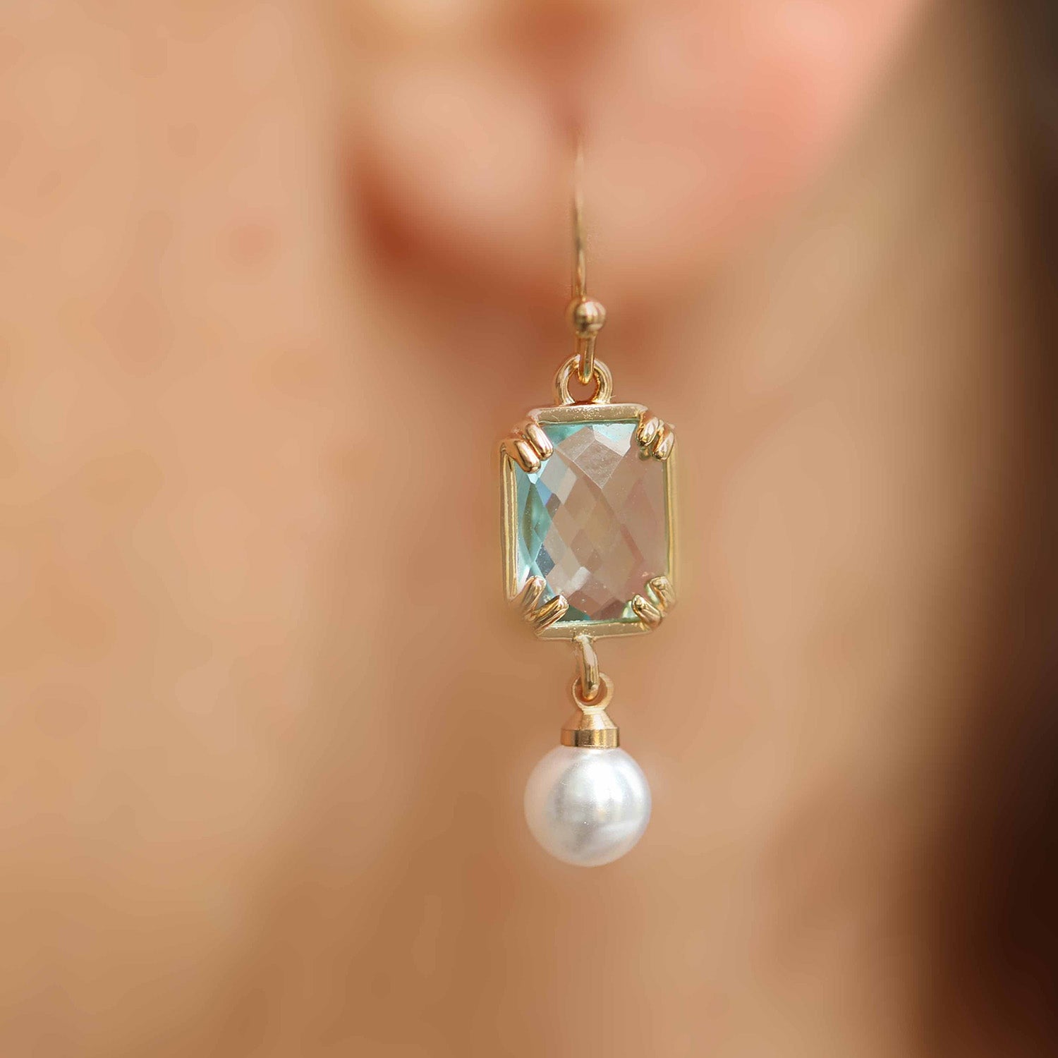 Elegant Light Blue & Pearl Drop Earrings 1