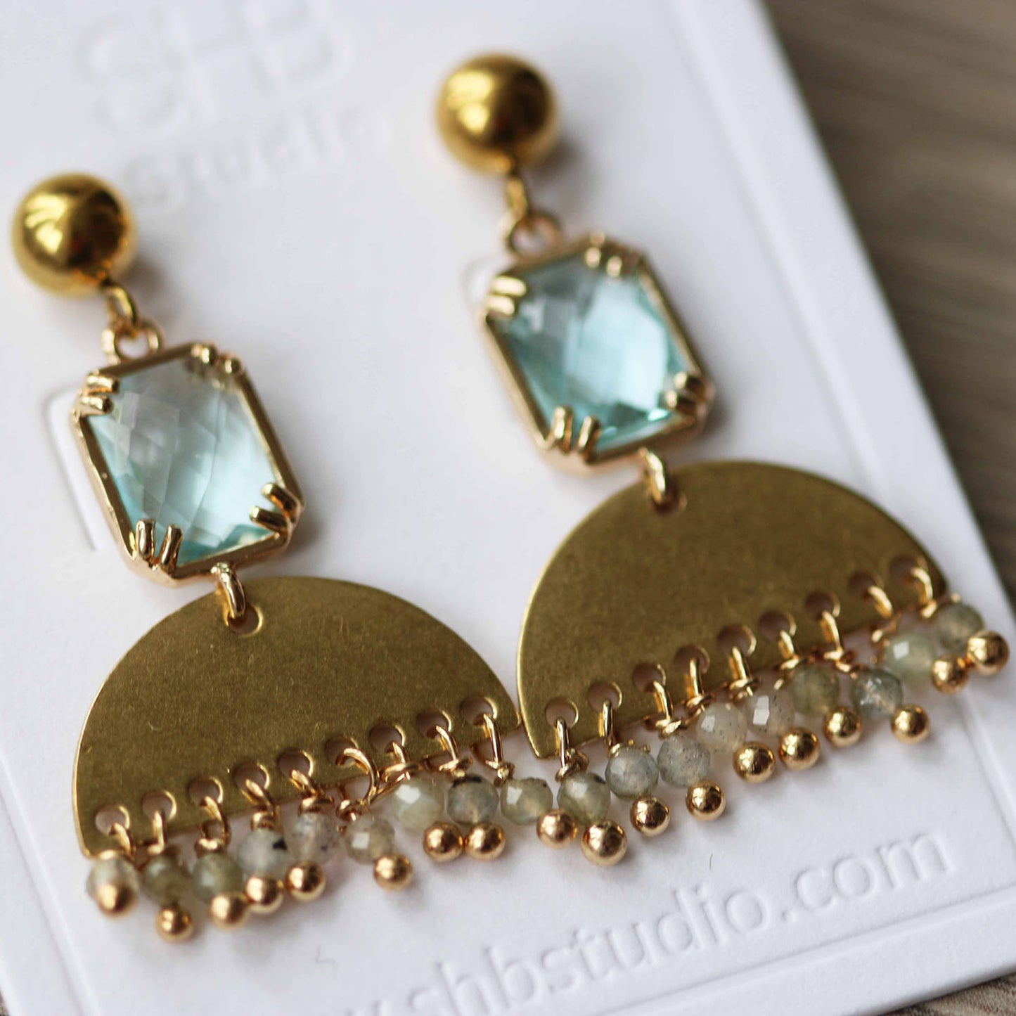 Light Blue Glass Earrings and Gray Beads
