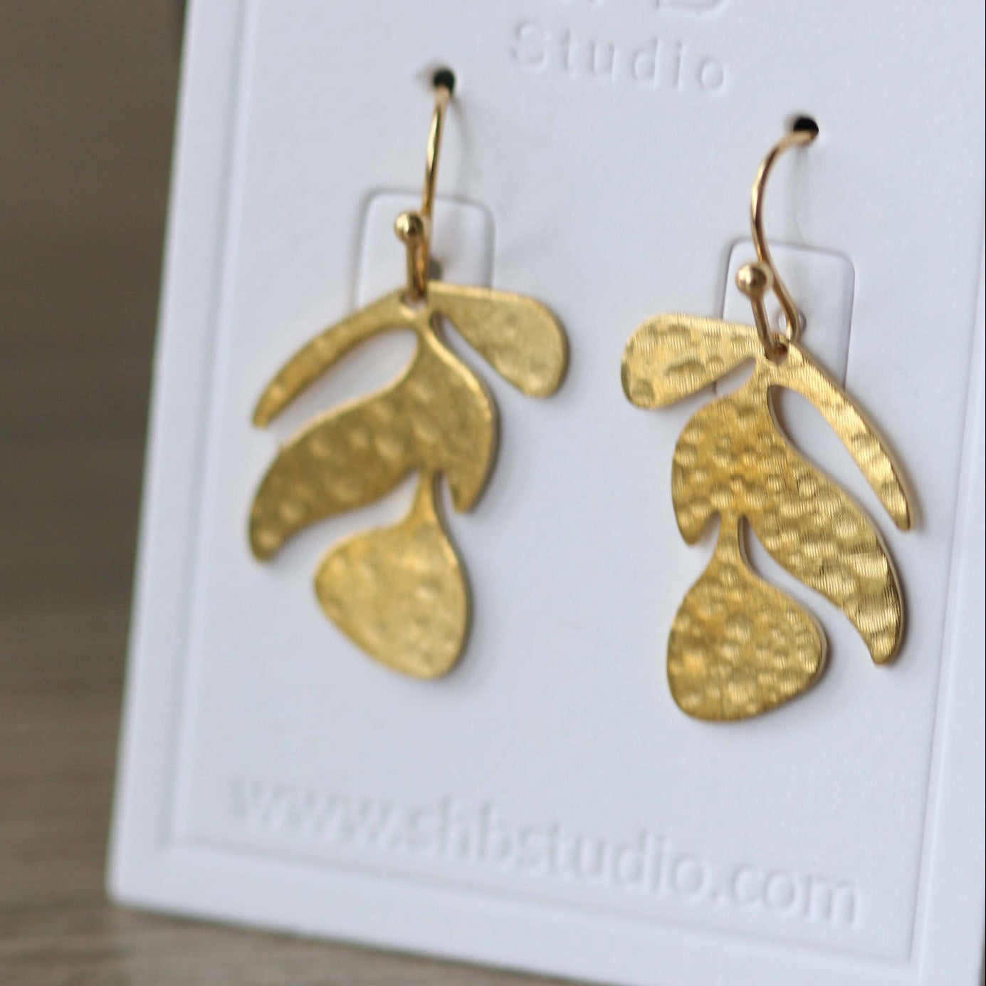 Gold Hammered Leaf Earrings – Lightweight - Gift for Her 1