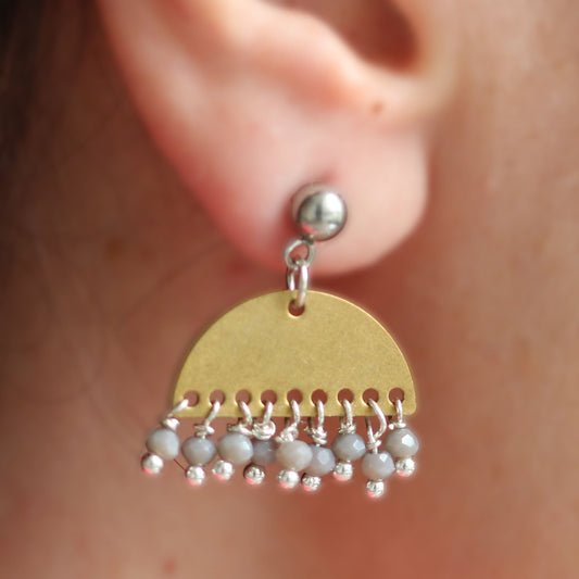 Gold half circles earrings with small pearls 1