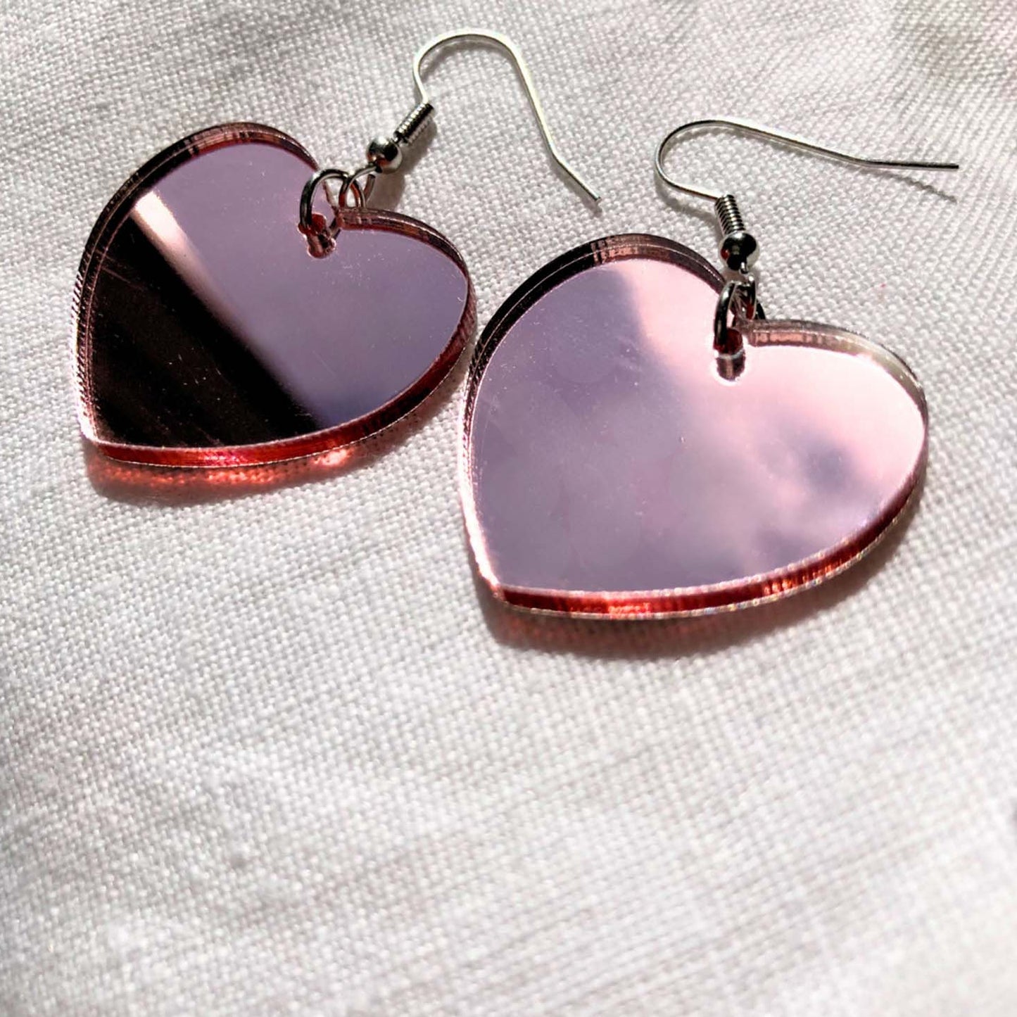 pink heart mirror love acrylic earrings 1