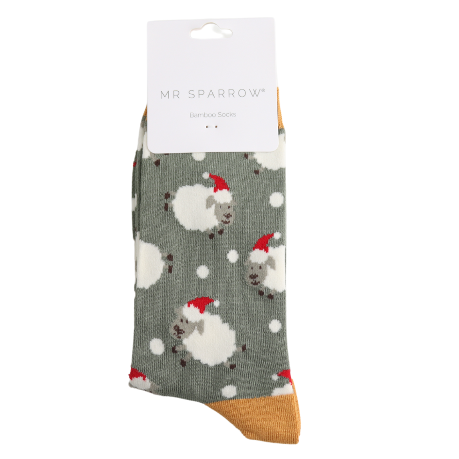 Mr Sparrow Men’s Striped Bamboo Socks – Santa Sheep