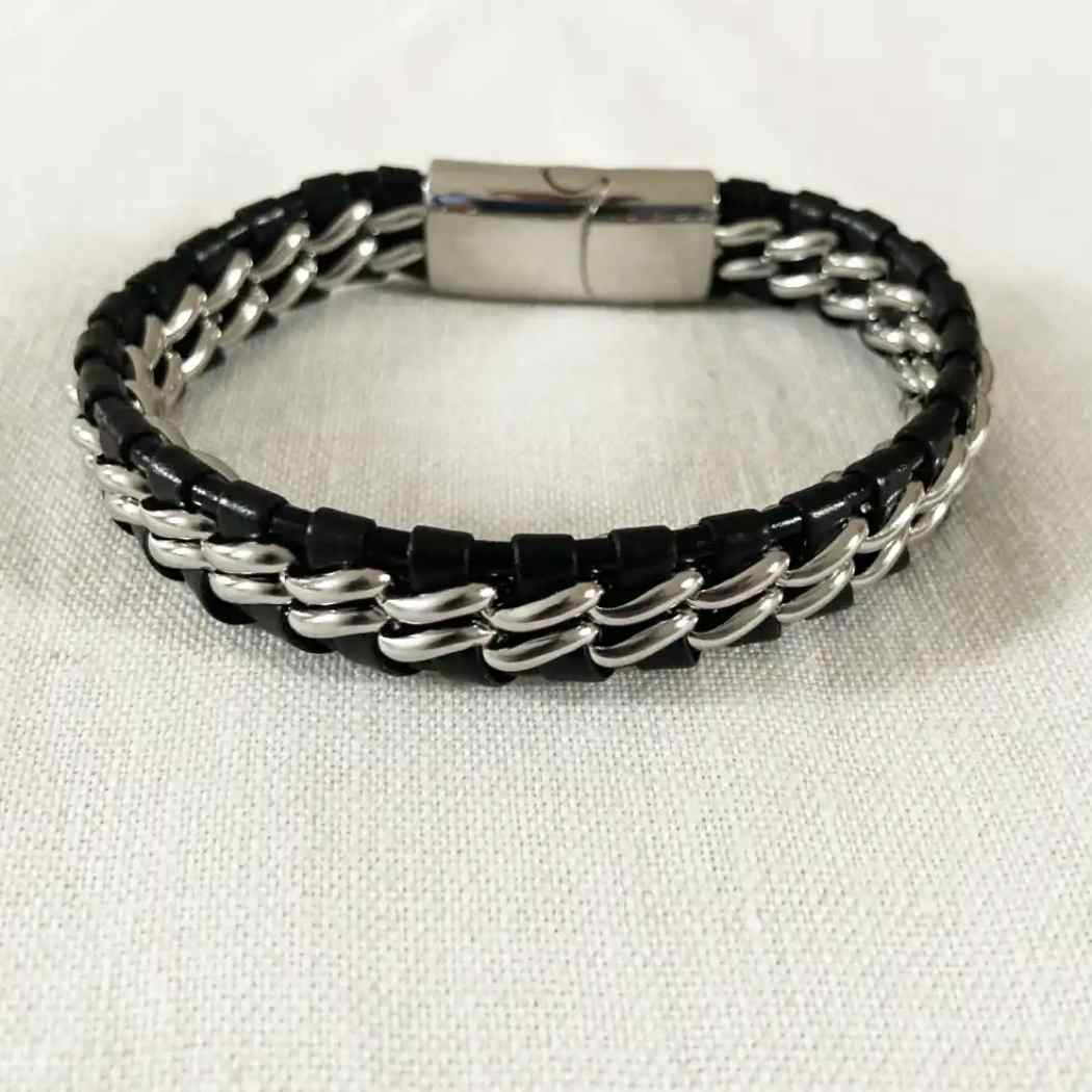 Magnet Leather Bracelet Handmade Braided Leather Bracelet on white background.