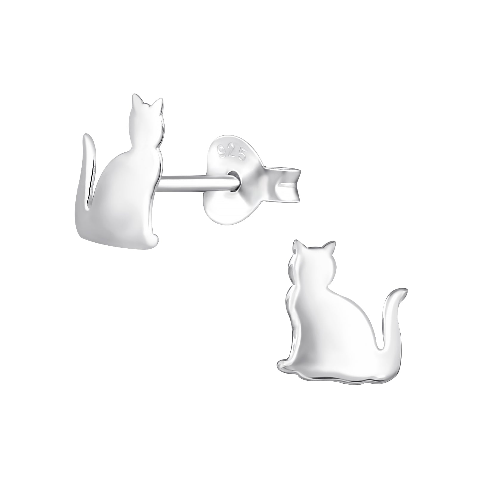 925 Sterling Silver Cat Stud Earrings