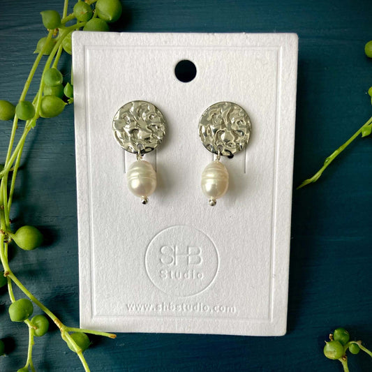 Minimal Silver Colour Circle & Pearl Earrings