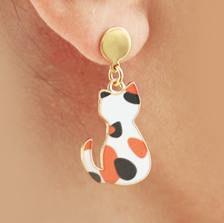 Calico Cat Dangle Earrings –