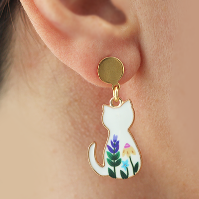White Cat Dangle Earrings 1