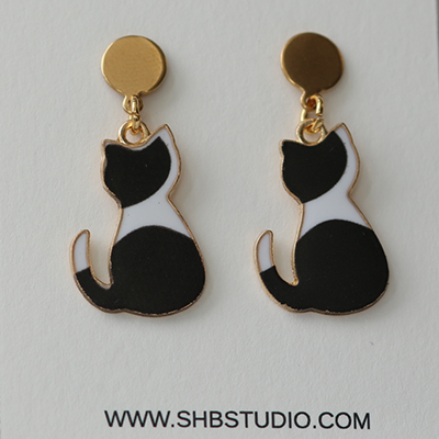 Tuxedo Cat Dangle Earrings