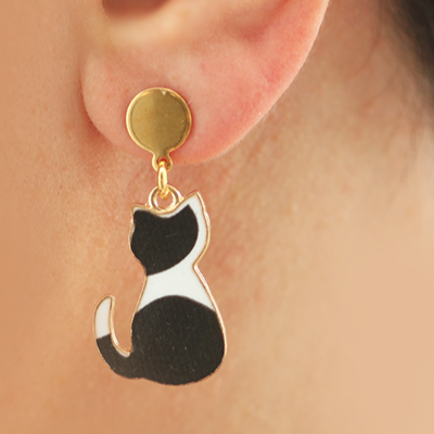 Tuxedo Cat Dangle Earrings