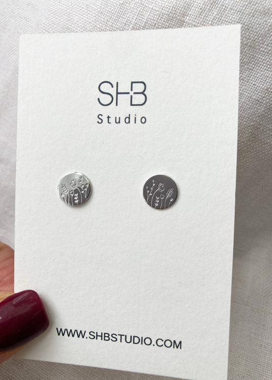 Earrings silver circle flower