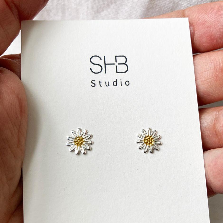 Sterling Silver Sun Flower Stud Earrings – Floral Everyday Jewellery by SHB Studio