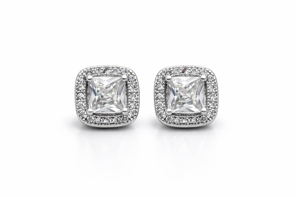 18K Gold - Silver Plated Square CZ Stud Earrings – 3A Cubic Zirconia Brass Earrings