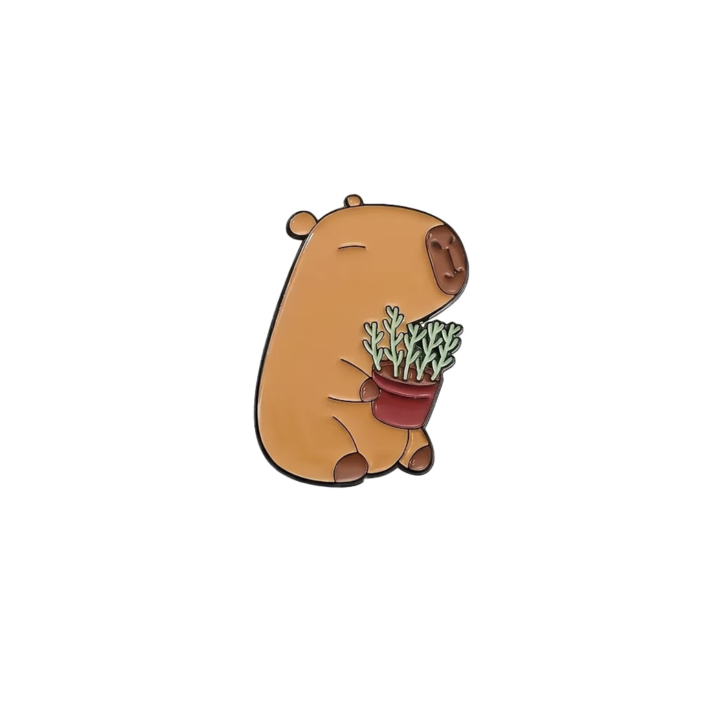 Capybara with Flowers Enamel Pin | Calm Friend Gift Under £10