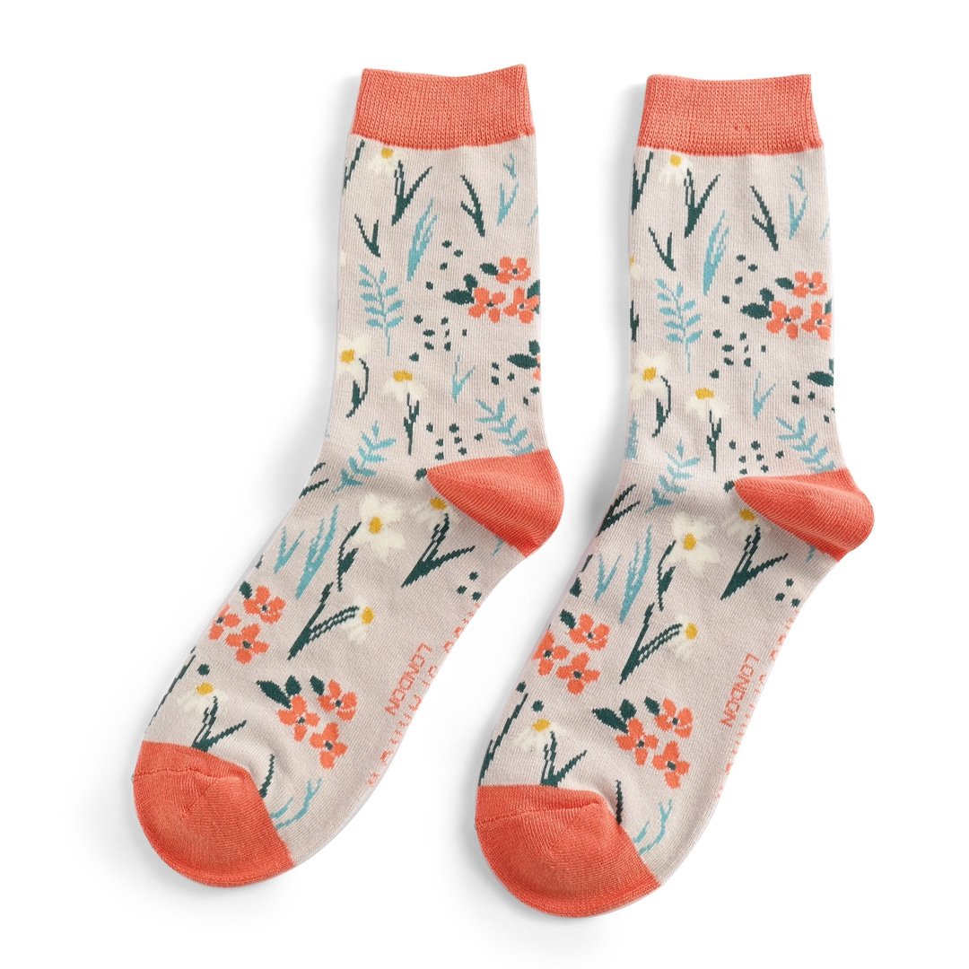 Miss Sparrow London Bamboo Socks – Pink Floral