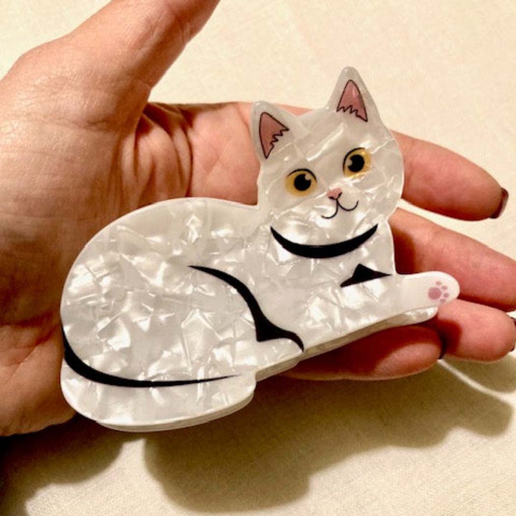 White Cat Hair Claw – Cute Acrylic Cat Claw Clip for Thick & Thin Hair | SHB Studio