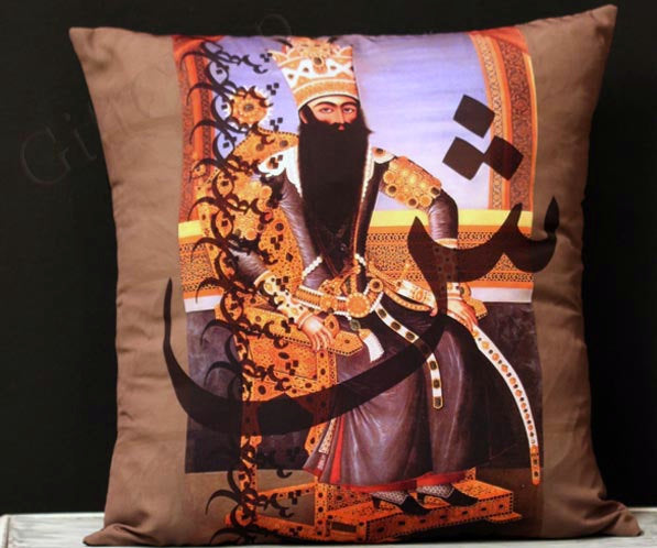 cushion Persian Qajar old painting print with Persian calligraphy