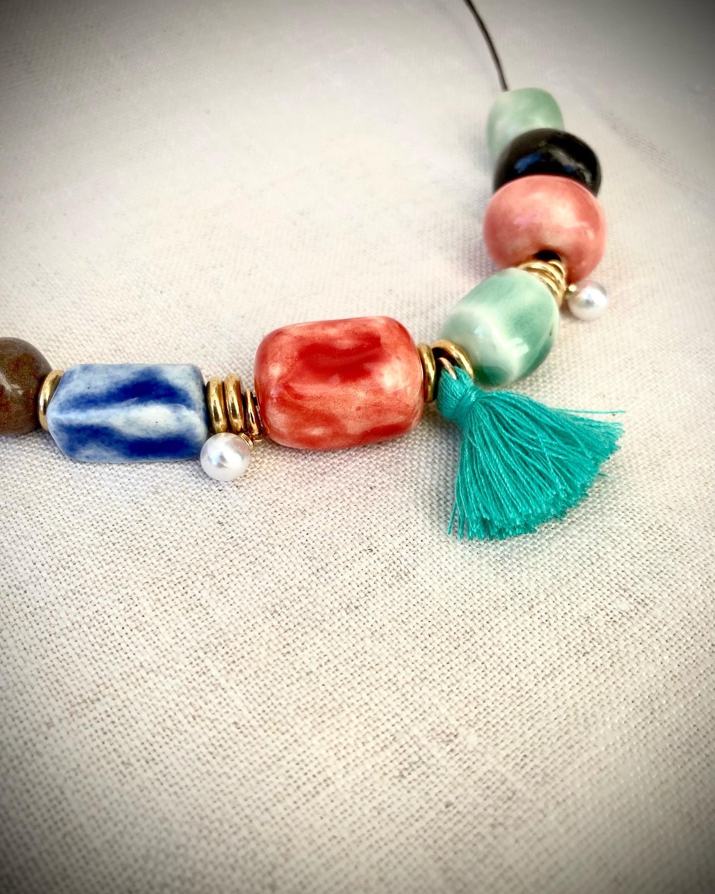 One of a kind Necklace, Handmade Ceramic Beads