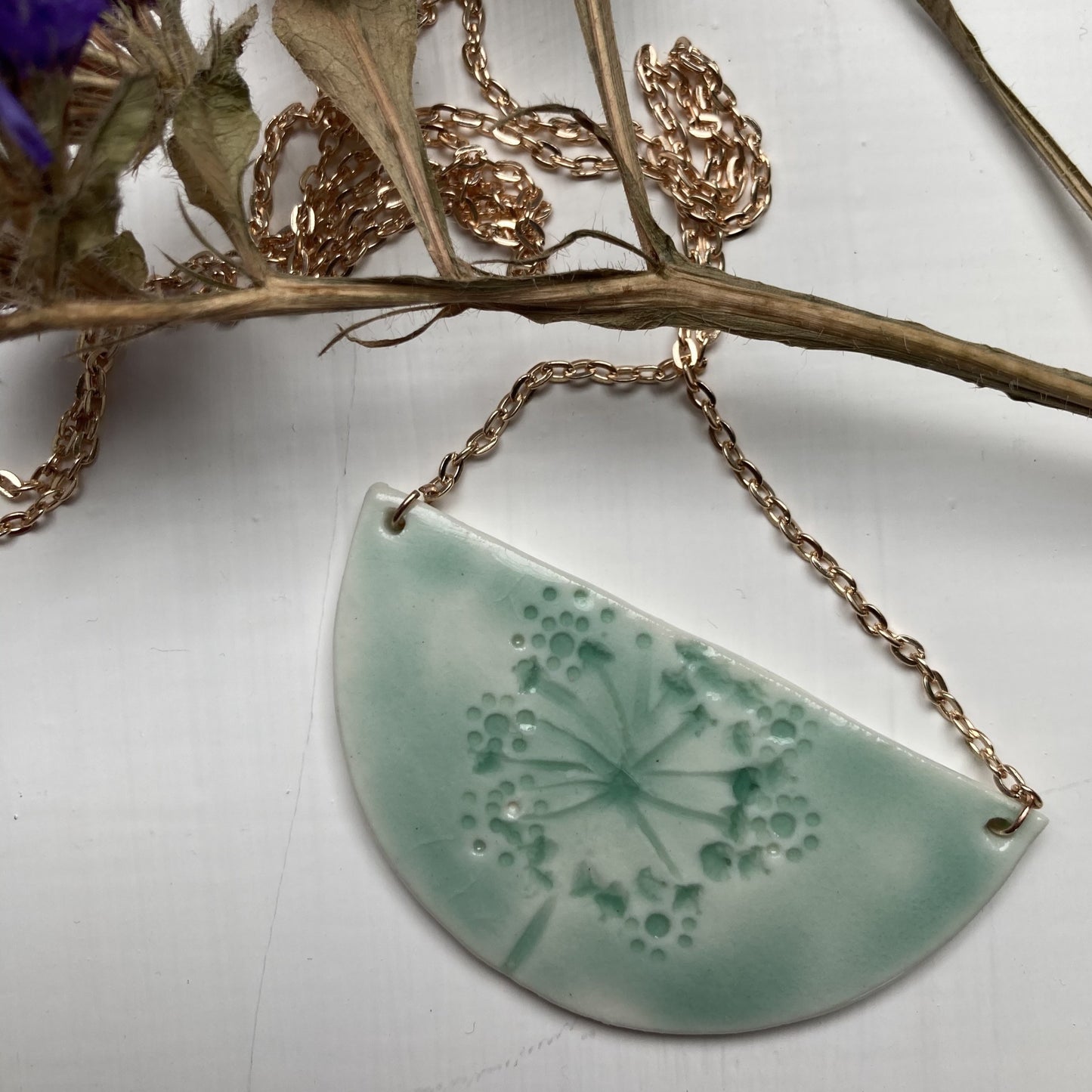 Duck Egg Blue Porcelain Necklace- Rose Gold Necklace Chain