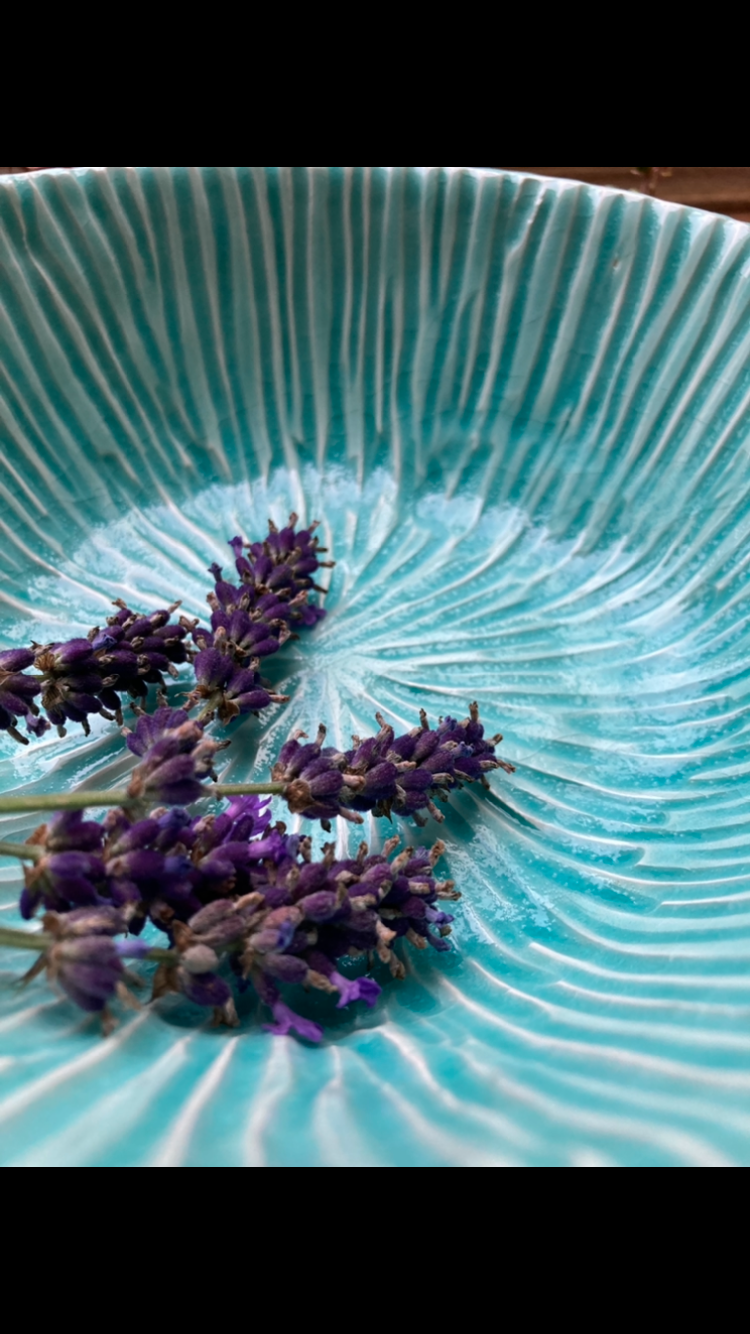 Handmade blue textured serving plate