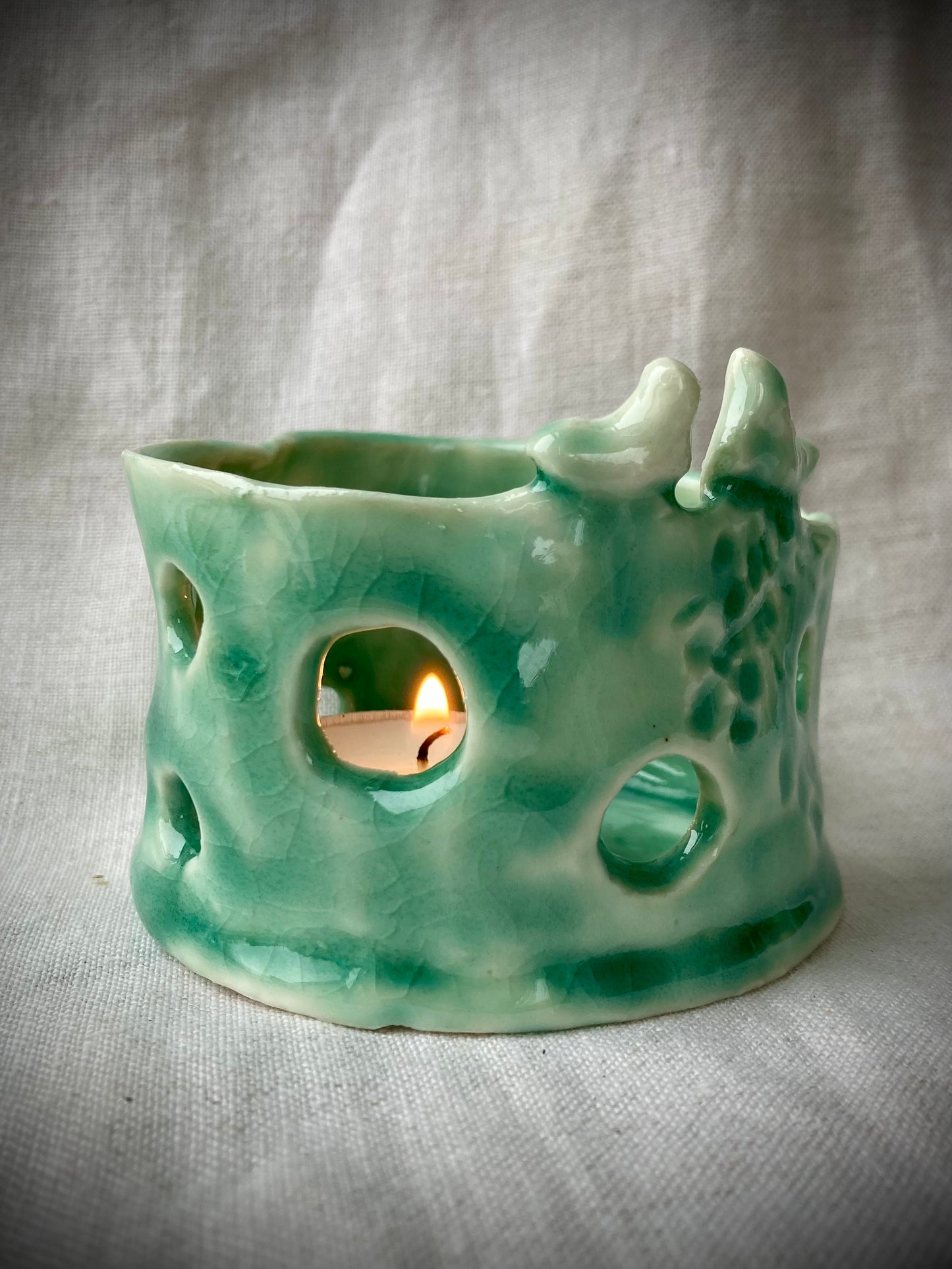 Bird Tea Light Holder Porcelain Handmade Ceramic