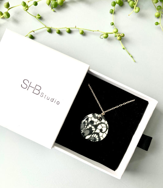 Black lace ceramic pendant