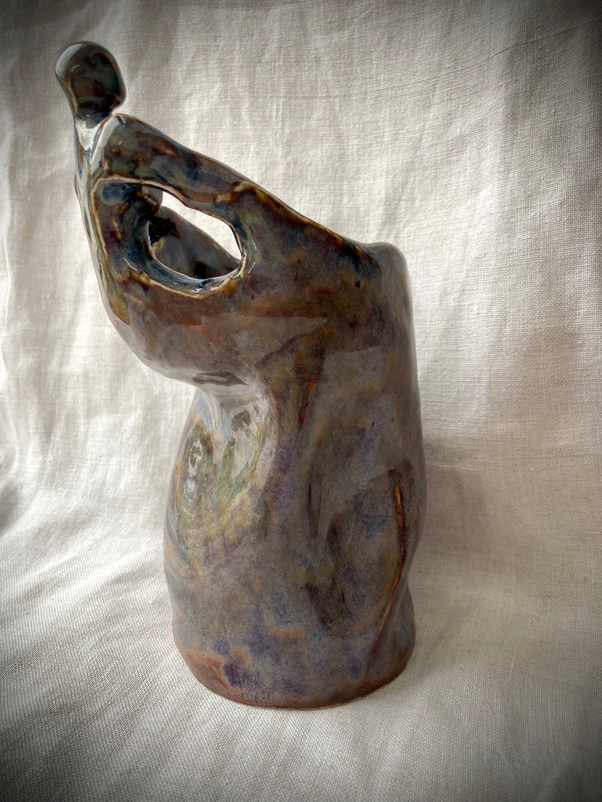 Blue-brown glazed pottery sculpture