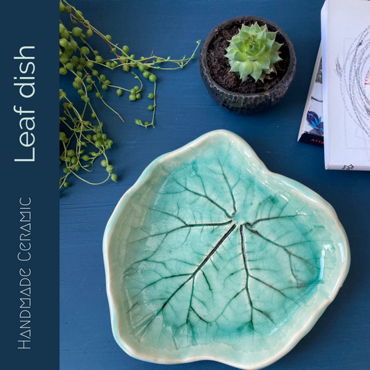 Aqua green ceramic leaf plate